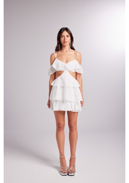 Mini Boy Dekolteli Açık Omuz Detaylı Ruby Elbise Beyaz fiyatları