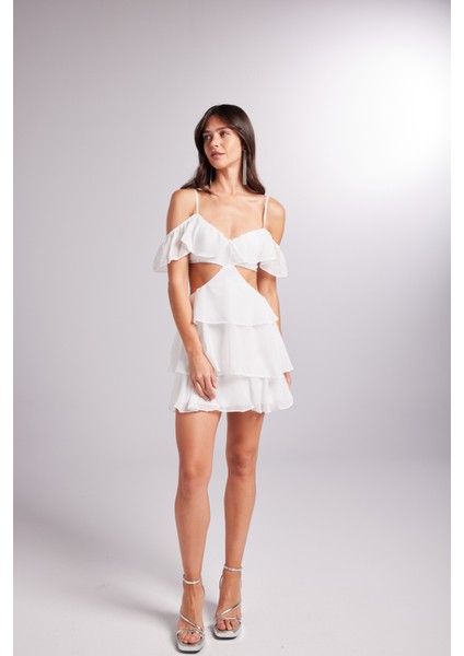 Mini Boy Dekolteli Açık Omuz Detaylı Ruby Elbise Beyaz fırsatları