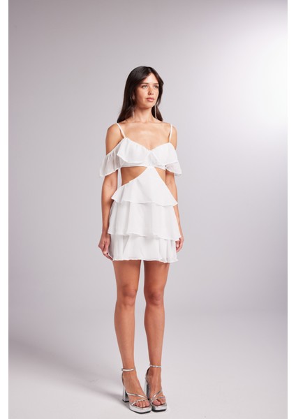 Mini Boy Dekolteli Açık Omuz Detaylı Ruby Elbise Beyaz indirimleri