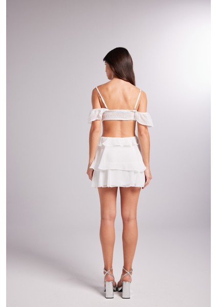 Mini Boy Dekolteli Açık Omuz Detaylı Ruby Elbise Beyaz