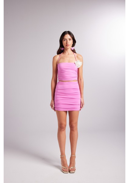 Büzgülü Mini Essence Etek Pembe fiyatları