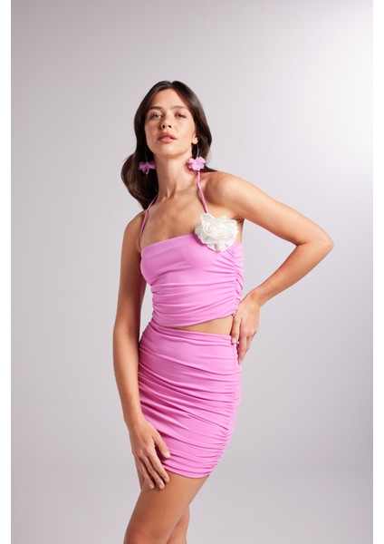 Büzgülü Mini Essence Etek Pembe indirimleri