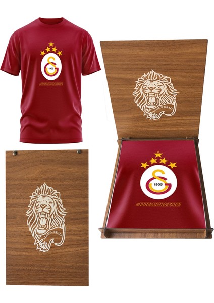 Lisanslı 5 Yıldız Geliyor T-Shirt Aslan Ahşap Kutulu