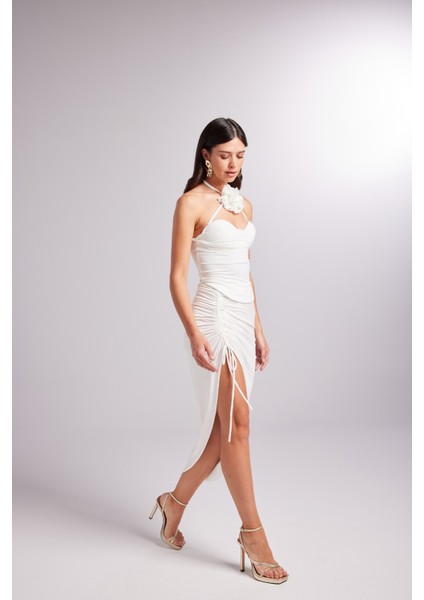 Ayarlanabilir Büzgülü Midi Poena Etek Beyaz modelleri