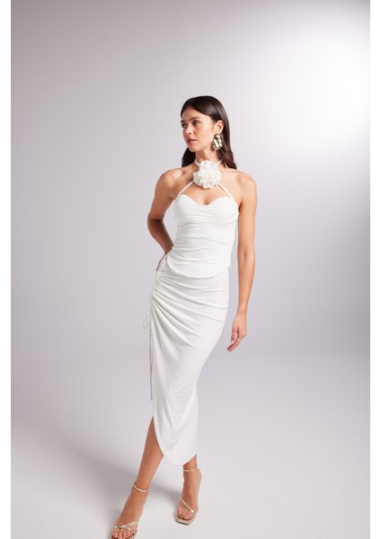 Ayarlanabilir Büzgülü Midi Poena Etek Beyaz fırsatları