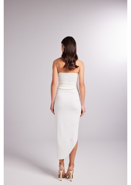 Ayarlanabilir Büzgülü Midi Poena Etek Beyaz