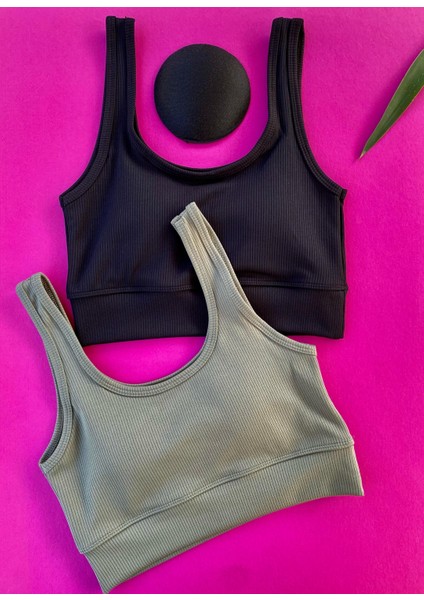 Fitilli 2 Adet Krem ve Çağla Yeşili Renk Çıkarılıp Takılabilir Pedli Kadın Sütyen-Bustiyer