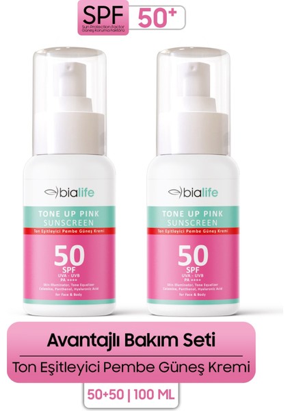 Ton Eşitleyici Spf50 Pembe Güneş Kremi 2'li Set