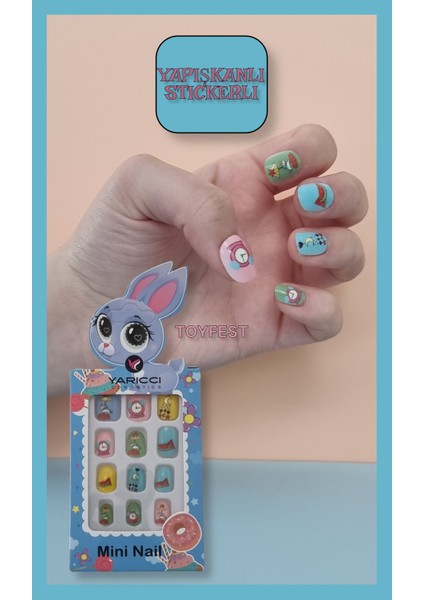 12 Li Yapışkan Stickerlı Çocuk Takma Tırnak Oyuncak Seti - 5 - 14 Yaş Arası - Model 14