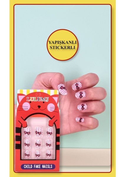 12 Li Yapışkan Stickerlı Renkli Baskılı Çocuk Takma Tırnak Oyuncak Seti - 5- 14 Yaş Arası - Model 47
