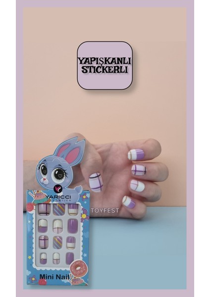 12 Li Yapışkan Stickerlı Çocuk Takma Tırnak Oyuncak Seti - 5 - 14 Yaş Arası - Model 15