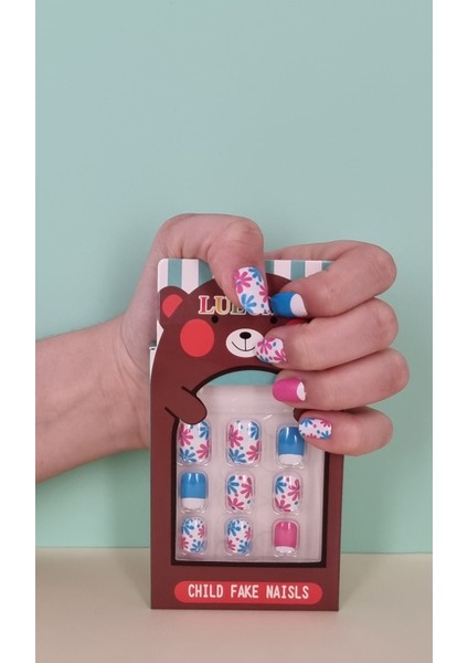 12 Li Yapışkan Stickerlı Renkli Baskılı Çocuk Takma Tırnak Oyuncak Seti - 5- 14 Yaş Arası - Model 45