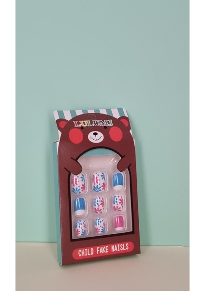 12 Li Yapışkan Stickerlı Renkli Baskılı Çocuk Takma Tırnak Oyuncak Seti - 5- 14 Yaş Arası - Model 45