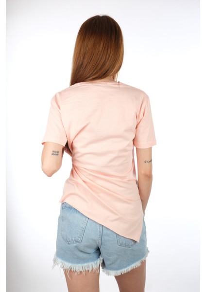 Yırtmaçlı Pastel Turuncu T-Shirt