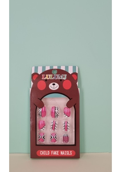 12 Li Yapışkan Stickerlı Renkli Baskılı Çocuk Takma Tırnak Oyuncak Seti - 5- 14 Yaş Arası - Model 42