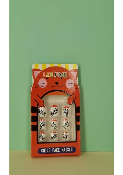 12 Li Yapışkan Stickerlı Renkli Baskılı Çocuk Takma Tırnak Oyuncak Seti - 5- 14 Yaş Arası - Model 24