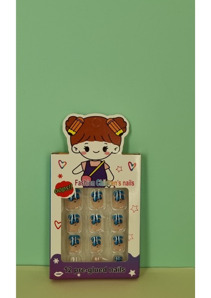 12 Li Yapışkan Stickerlı Renkli Baskılı Çocuk Takma Tırnak Oyuncak Seti - 5- 14 Yaş Arası - Model 33