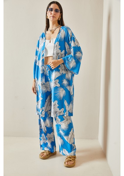 Mavi Çiçek Desenli Kimono Takım 5YXK8-48600-12 fiyatları