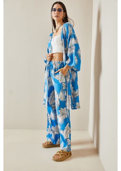 Mavi Çiçek Desenli Kimono Takım 5YXK8-48600-12 fırsatları