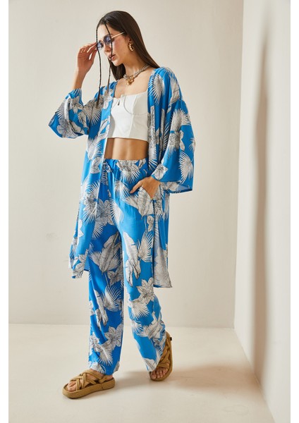 Mavi Çiçek Desenli Kimono Takım 5YXK8-48600-12 indirimleri