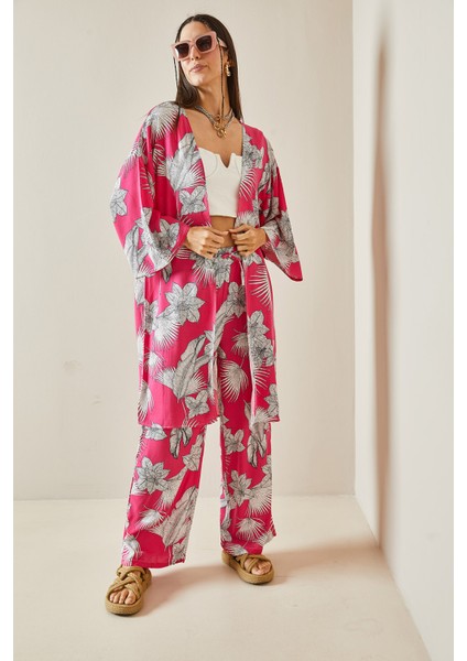 Pembe Çiçek Desenli Kimono Takım 5YXK8-48600-20