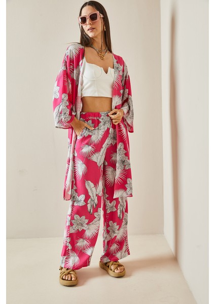 Pembe Çiçek Desenli Kimono Takım 5YXK8-48600-20