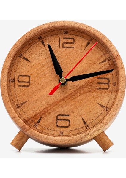 El Yapımı Yuvarlak Ahşap Masaüstü Saat Rakamlı Minimalist Tasarım