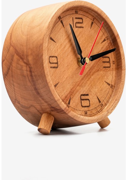 El Yapımı Yuvarlak Ahşap Masaüstü Saat Rakamlı Minimalist Tasarım modelleri