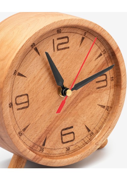 El Yapımı Yuvarlak Ahşap Masaüstü Saat Rakamlı Minimalist Tasarım fırsatları