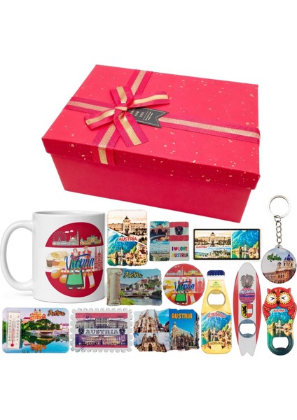 Avusturya Hediye Kutusu 10 Parça Kupa Magnet Anahtarlık Kutu