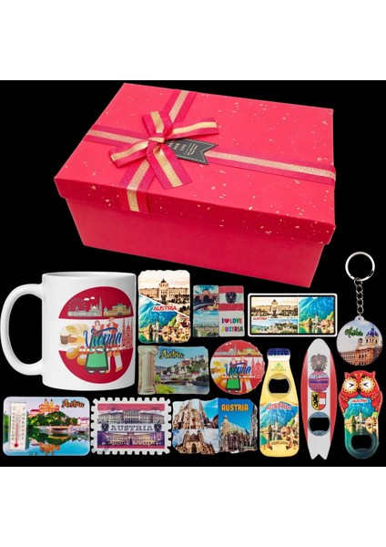 Avusturya Hediye Kutusu 10 Parça Kupa Magnet Anahtarlık Kutu fiyatları