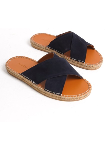 Erkek Deri Süet Çapraz Bantlı Jüt Taban Lacivert Terlik -MSSR5959-LCV fiyatları