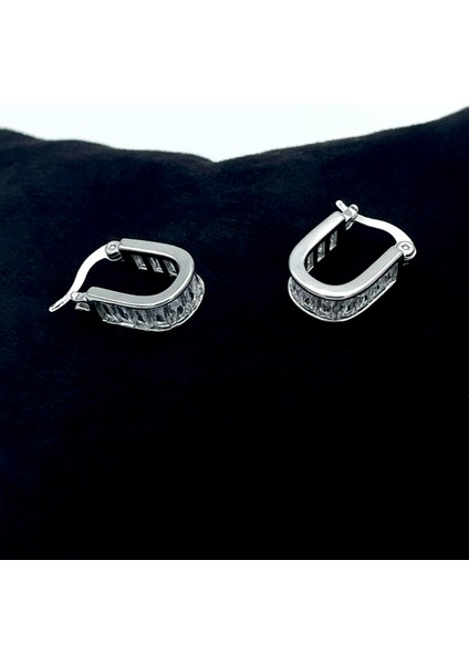 Zirkon Taşlı Silver Çelik Küpe