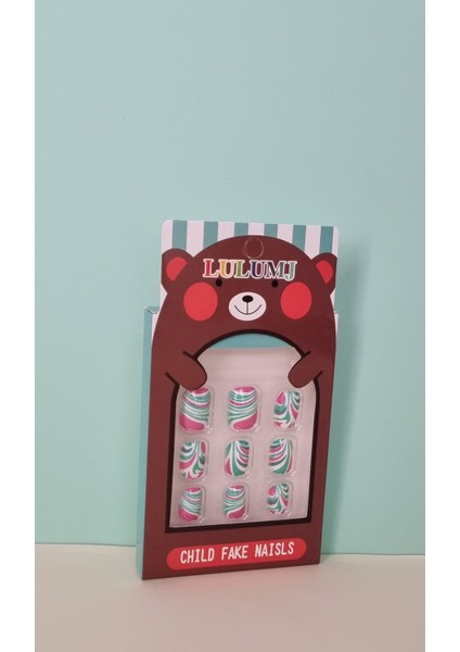 12 Li Yapışkan Stickerlı Renkli Baskılı Çocuk Takma Tırnak Oyuncak Seti - 5- 14 Yaş Arası - Model 16