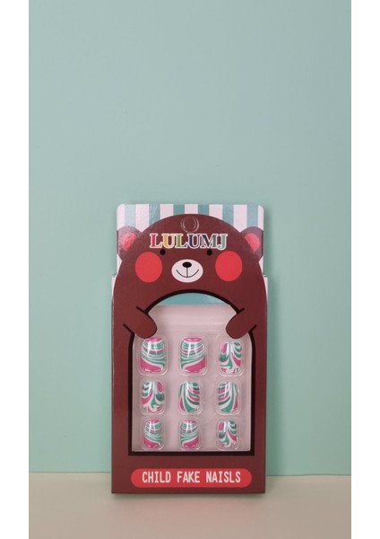 12 Li Yapışkan Stickerlı Renkli Baskılı Çocuk Takma Tırnak Oyuncak Seti - 5- 14 Yaş Arası - Model 16