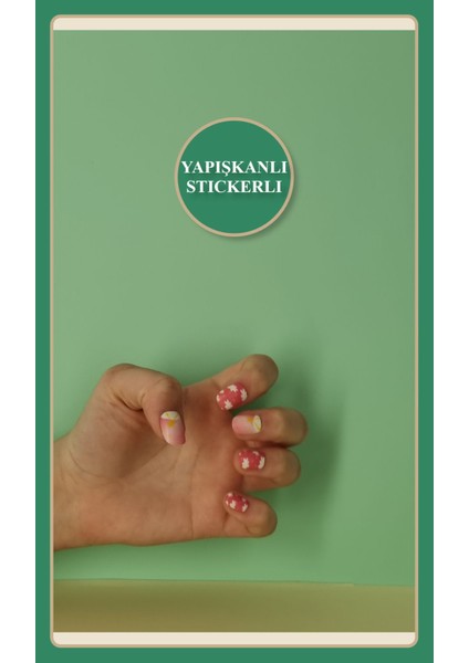 12 Li Yapışkan Stickerlı Renkli Baskılı Çocuk Takma Tırnak Oyuncak Seti - 5- 14 Yaş Arası - Model 17