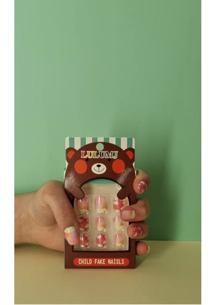 12 Li Yapışkan Stickerlı Renkli Baskılı Çocuk Takma Tırnak Oyuncak Seti - 5- 14 Yaş Arası - Model 17