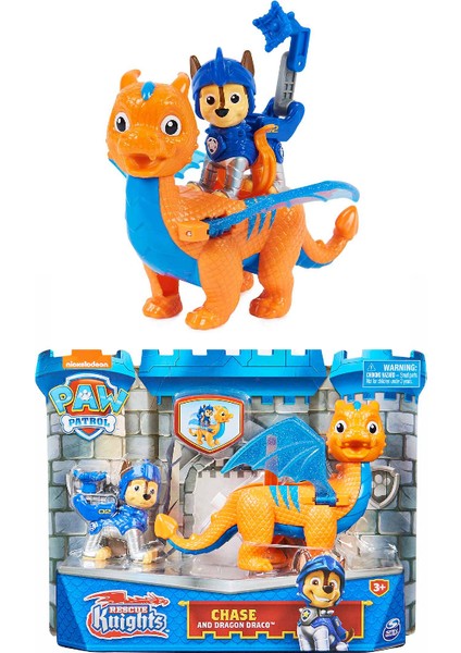 Paw Patrol Dinozorlu Kahraman Şövalyeler Oyun Seti - Chase And Dragon Draco 20 cm