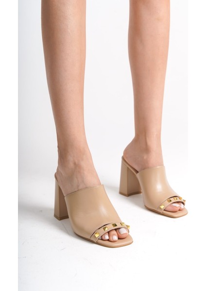 Mubiano Hakiki Deri Collection Kadın Topuklu Terlik Nude -MCBRG5692-N fiyatları