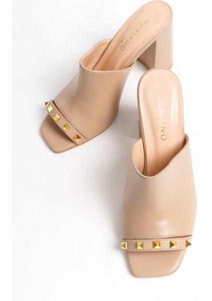 Mubiano Hakiki Deri Collection Kadın Topuklu Terlik Nude -MCBRG5692-N indirimleri