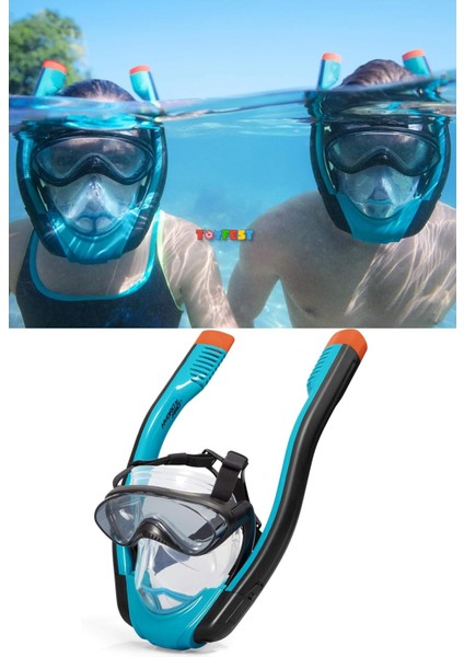 Hydro - Pro Full Face Flowtech Snorkel Set Deniz Dalış Maskesi L - Xl Beden 24058
