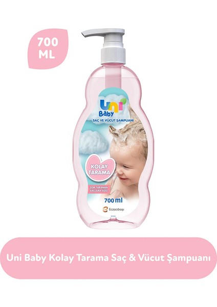 Uni Baby Bebek Kolay Tarama Saç ve Vücut Şampuanı 700ML (Pompalı) (4 Lü Set)