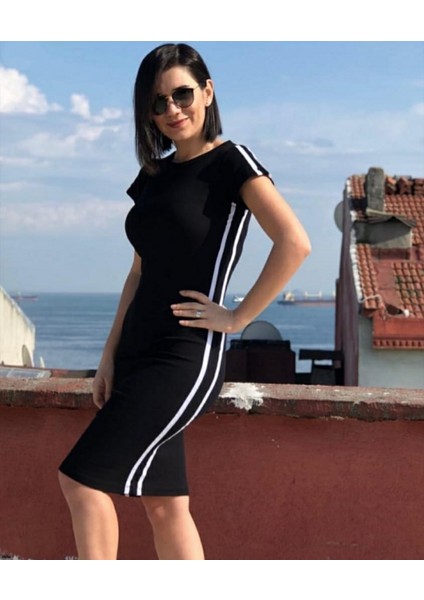 Yanları Şeritli Kaşkorse Kumaş Elbise fiyatları