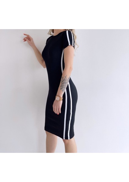 Yanları Şeritli Kaşkorse Kumaş Elbise fırsatları