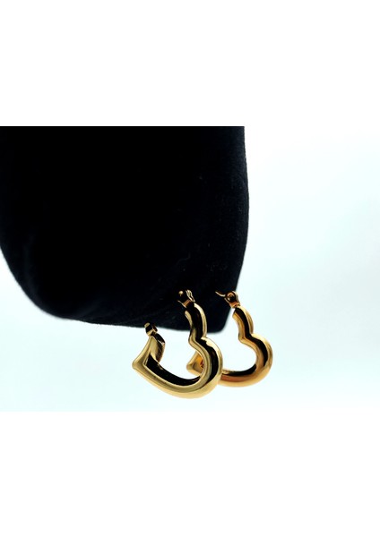 Kalın Kalp Model Halka Çelik Gold Küpe