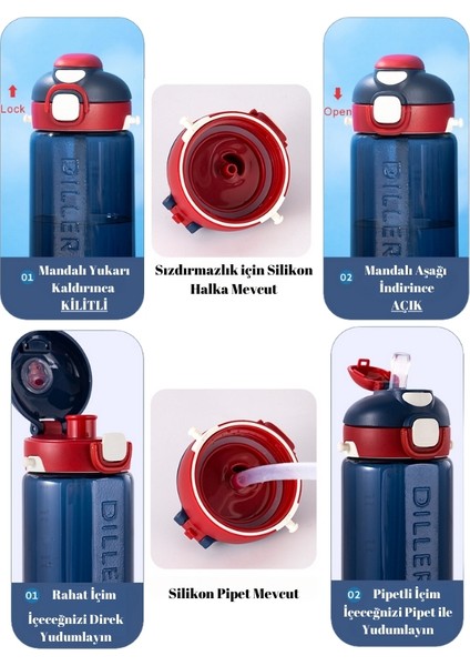 Tritan Pipetli - Pipetsiz Kullanılabilen Matara - 550 ml