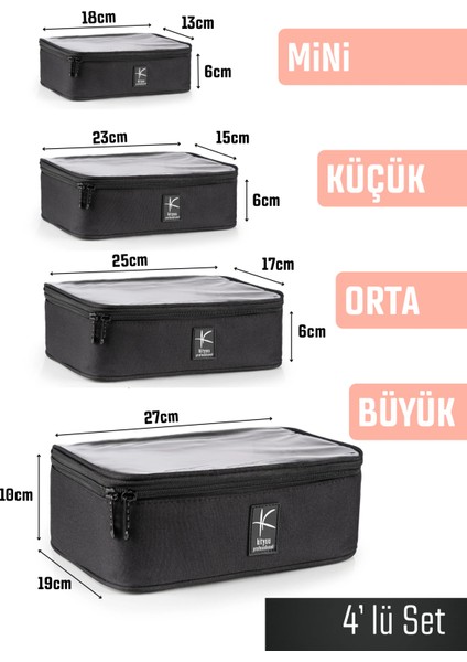 Makyaj Çantası Seti 4'lü Profesyonel Şeffaf Makyaj Çantası