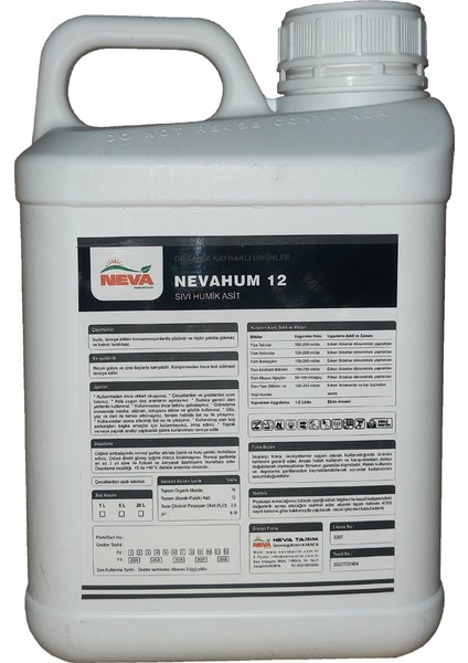 NEVAHUM12 Sıvı Humik Asit 5 Litre