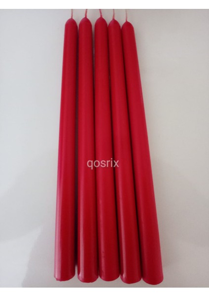 5'li Kırmızı Şamdan Mumu 1. Kokulu Uzun Çubuk Konik Mum Dekoratif