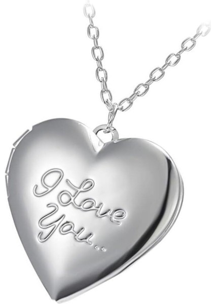 316L Çelik Gümüş Içi Açılır Kalp I Love You Kapaklı Fotoğraf Koyulabilen Kadın Kolye